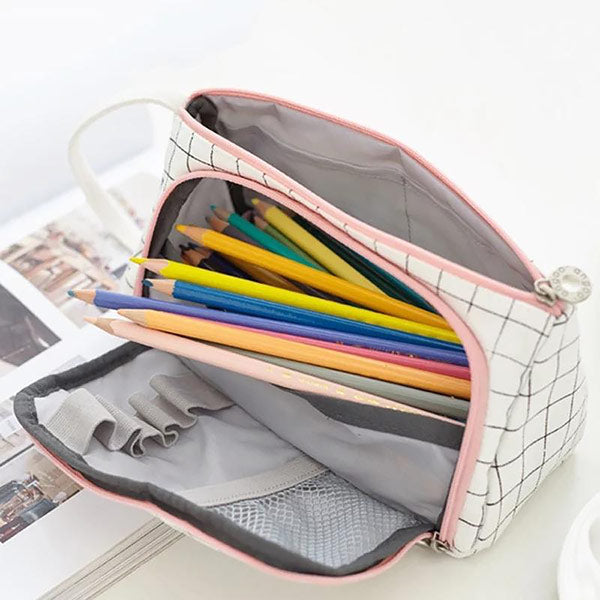 Angoo Mild Color Pencil Bag Pen Case With Magnetic Button Multi Pocket  Storage Pouch Handbag Stationery Organizer School Color Pink