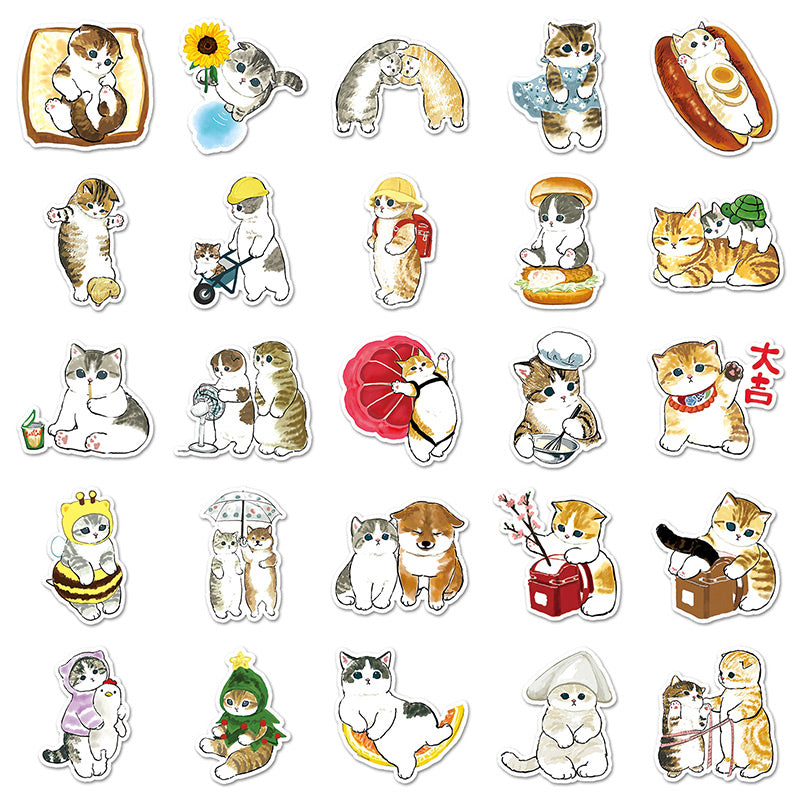 Cute Yellow Cats Stickers 50 Pcs Set