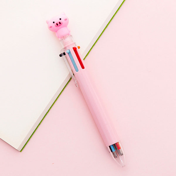 Kawaii Multicolor Ballpoint Pens 6-in-1, Pig / Pink