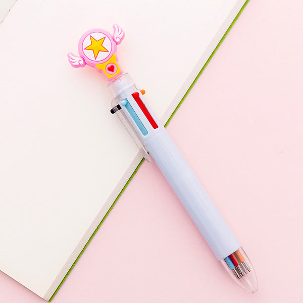 Kawaii Multicolor Ballpoint Pens 6-in-1, Lucky Star / Pale Blue