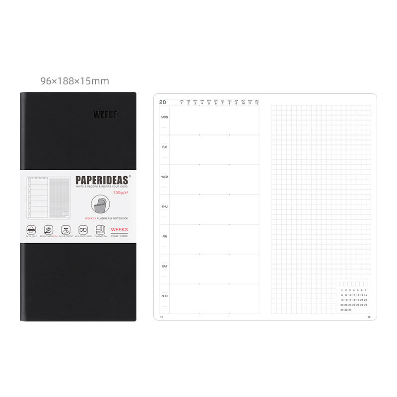 PAPERIDEAS 48K Hardcover / Softcover Weekly Planner Notebook, Black / Softcover