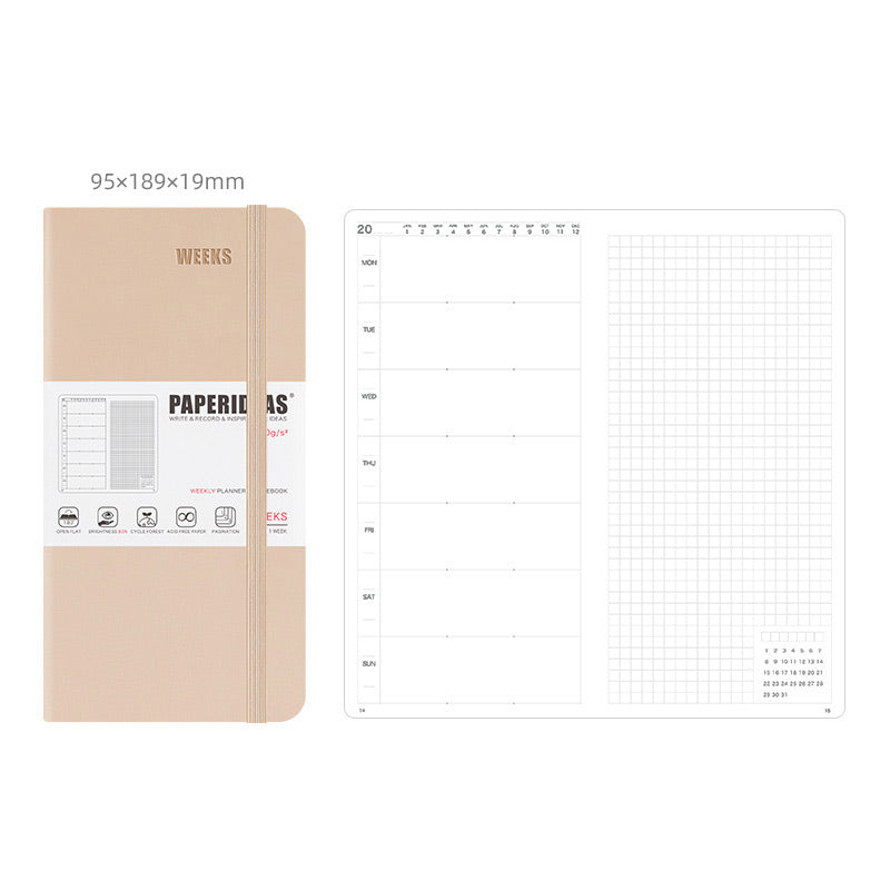 PAPERIDEAS 48K Hardcover / Softcover Weekly Planner Notebook, Beige / Hardcover