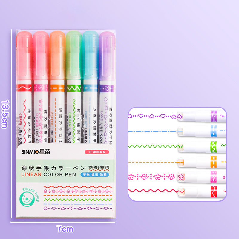 Planner Divider Line Roller Pen 6 Pcs Set