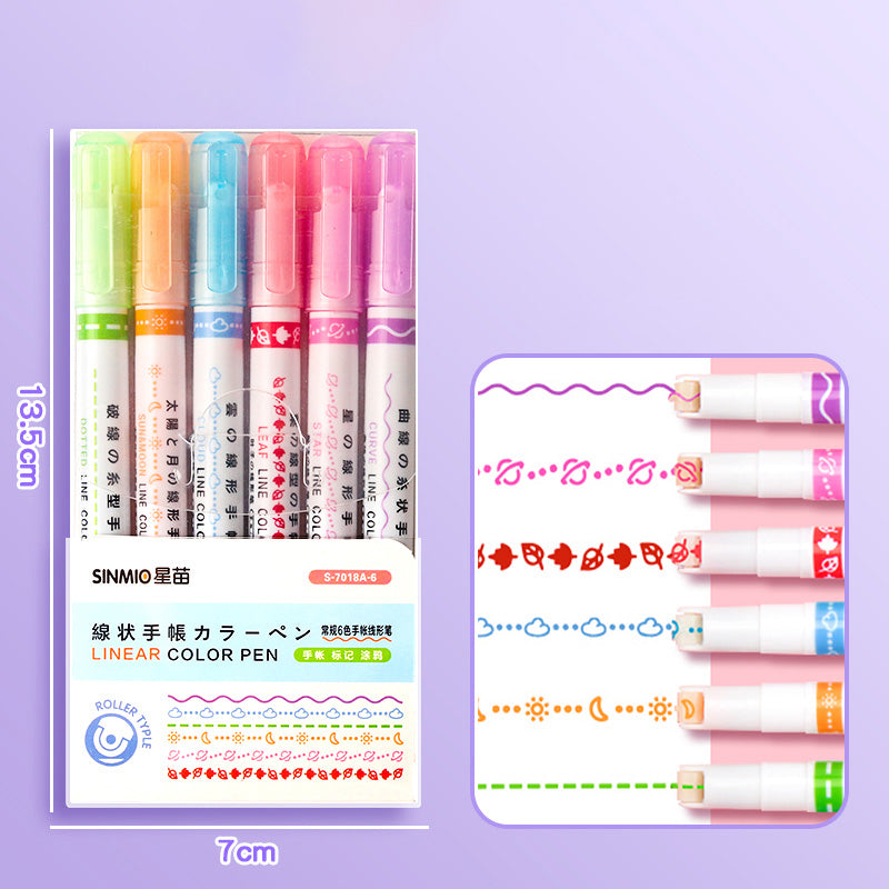 Planner Divider Line Roller Pen 6 Pcs Set