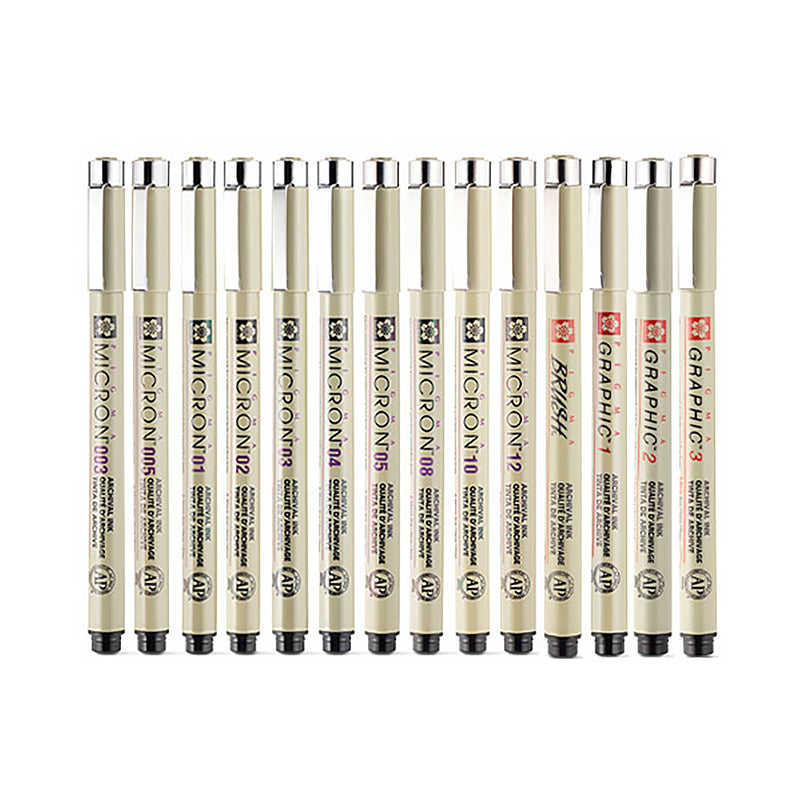 9Pack Sakura Liner Pigma Micron Pens Fineliner Set Brush Ink Marker  Sketching Pens Black Markers Pigment Tip For Drawing Artist - AliExpress