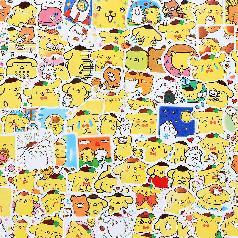 100pcs Sanrio Stickers Kuromi Cinnamoroll My Melody Pompom Purin