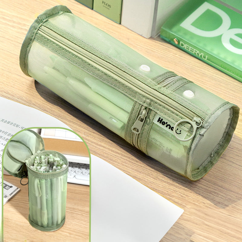 Transparent Mesh Standing Pencil Case, Green