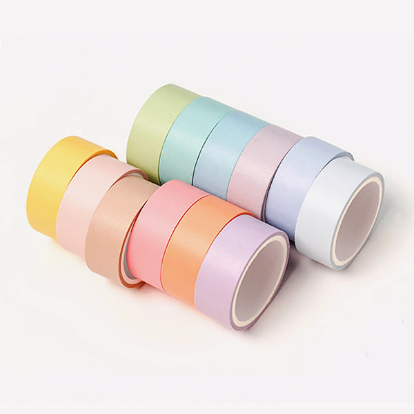 5rolls/Pack Macaron Color Series Solid And Washi Tape, Cartoon