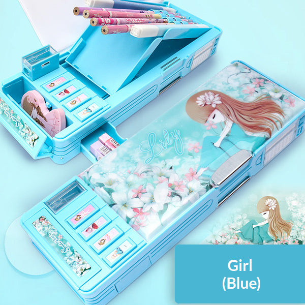 Kids pencil box case Magnetic Lock Pencil Box with Sharpener For Girls &  Boys Pencil Case stationary