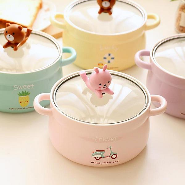 Cartoon Animal Ceramic Bowl with Glass Lid - Perfect for Kids - Kyoot  Kitchen