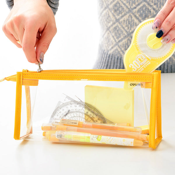 6 x Clear Transparent Plastic Zipped Pencil Cases - Exam Pencil Cases
