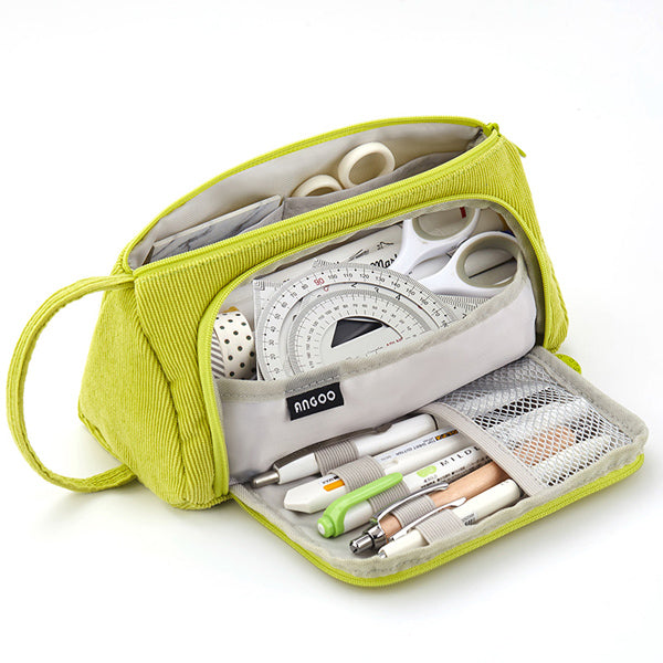 Cheap Angoo Corduroy Pen Bag Pencil Case Light Color Multi Slot Easy Handle  Storage Pouch Organizer for Stationery School Travel
