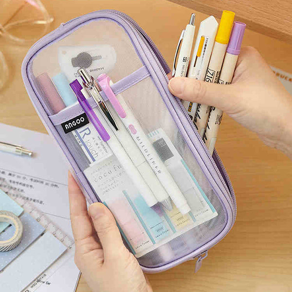 Mesh Pencil Case Clear Pencil Pouch Pencil Bags with Zipper Transparent Pen  H