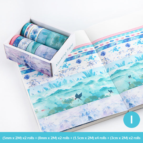 Watercolor style cute washi tape set - Stock Illustration