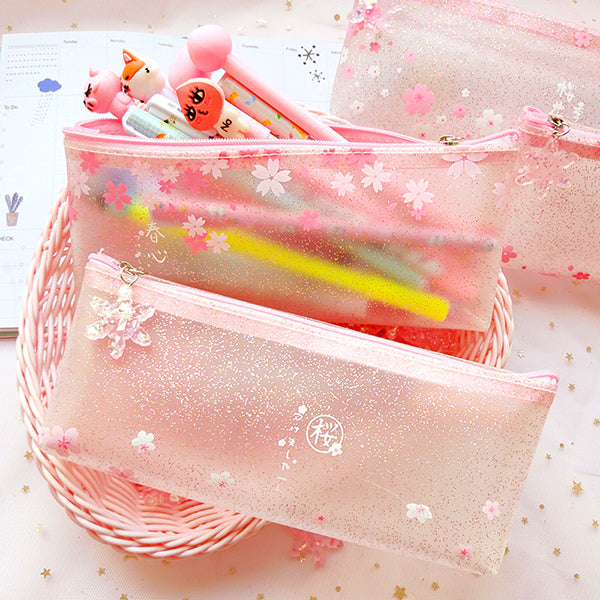 Pinky Sakura Blossom Translucent Pencil Case — A Lot Mall