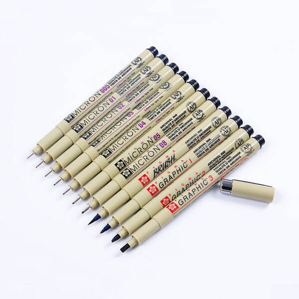 Sakura Pigma Micron Pigment Fineliner Pens 01/05/08/10/12/graphic/brush  Wallet of 7 Black Ink Fine Line Stationery Sketching Pen 