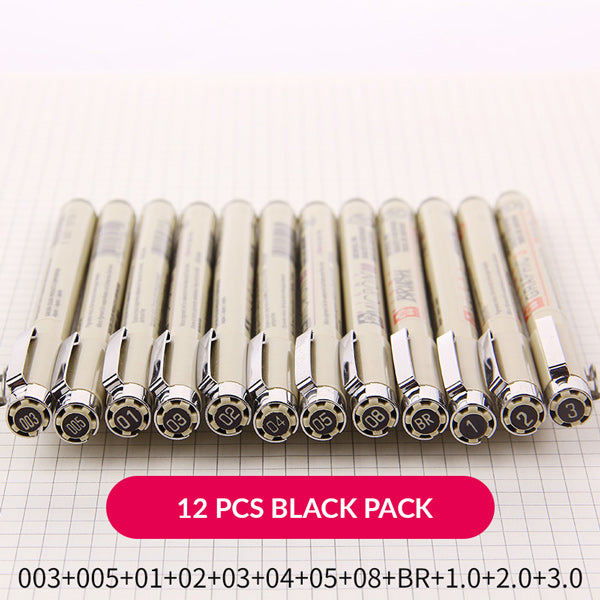 9PCS Black Sakura Pigma Micron Fine Line Pen BR Drawing Set