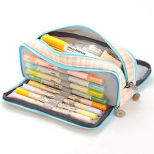 Triple Zipper Canvas Pencil Case — A Lot Mall