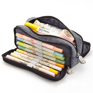 Triple Zipper Canvas Pencil Case — A Lot Mall