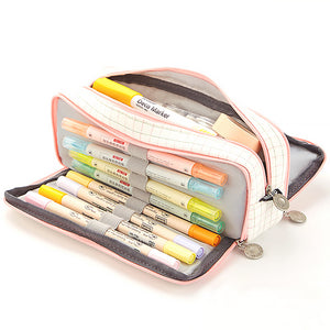 Triple Zipper Canvas Pencil Case — A Lot Mall