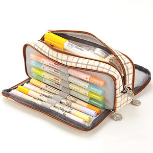 Triple Zipper Canvas Pencil Case — A Lot Mall